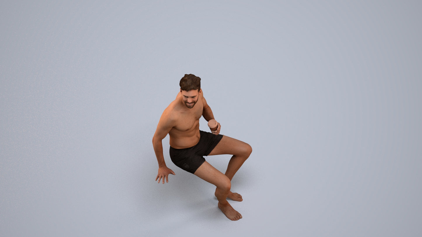 scanned 3D man pool, photogrammetry people for Enscape and V-Ray, back view render