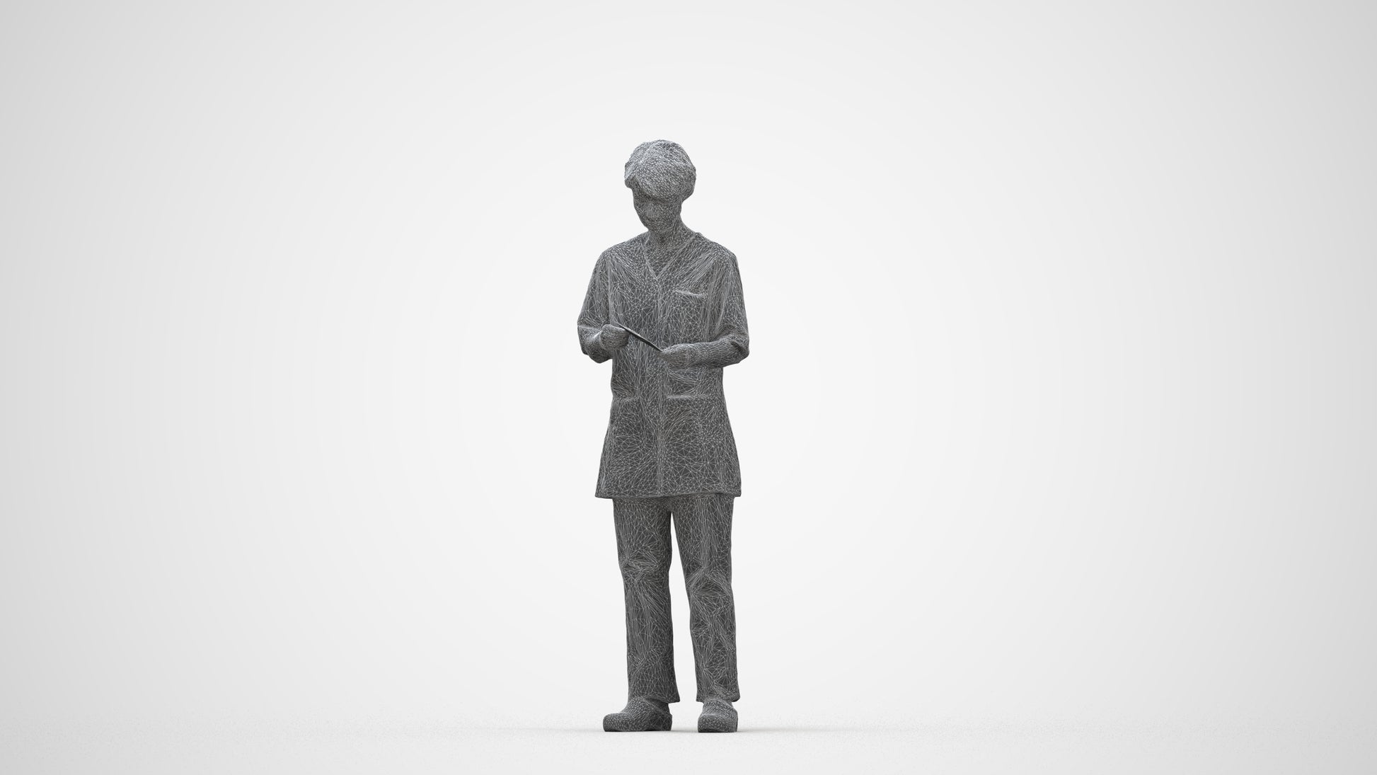 3D people model senior woman medical, scanned human for 3ds Max rendering, wireframe back view