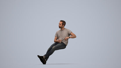 3D people model man casual sitting, scanned human for 3ds Max rendering, top-down view render