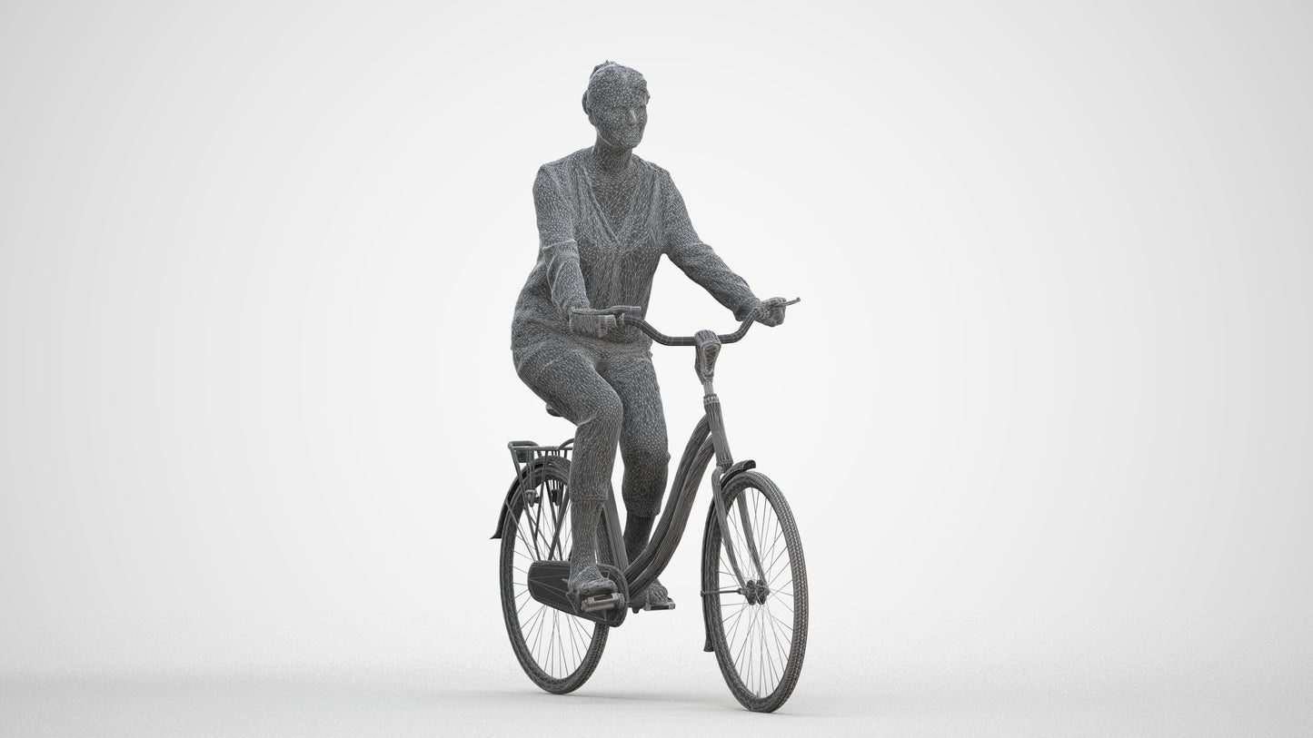 3D scanned woman cycling casual, photorealistic archviz people for Enscape and SketchUp, three-quarter front view render