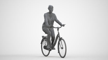 3D scanned woman cycling casual, photorealistic archviz people for Enscape and SketchUp, three-quarter front view render