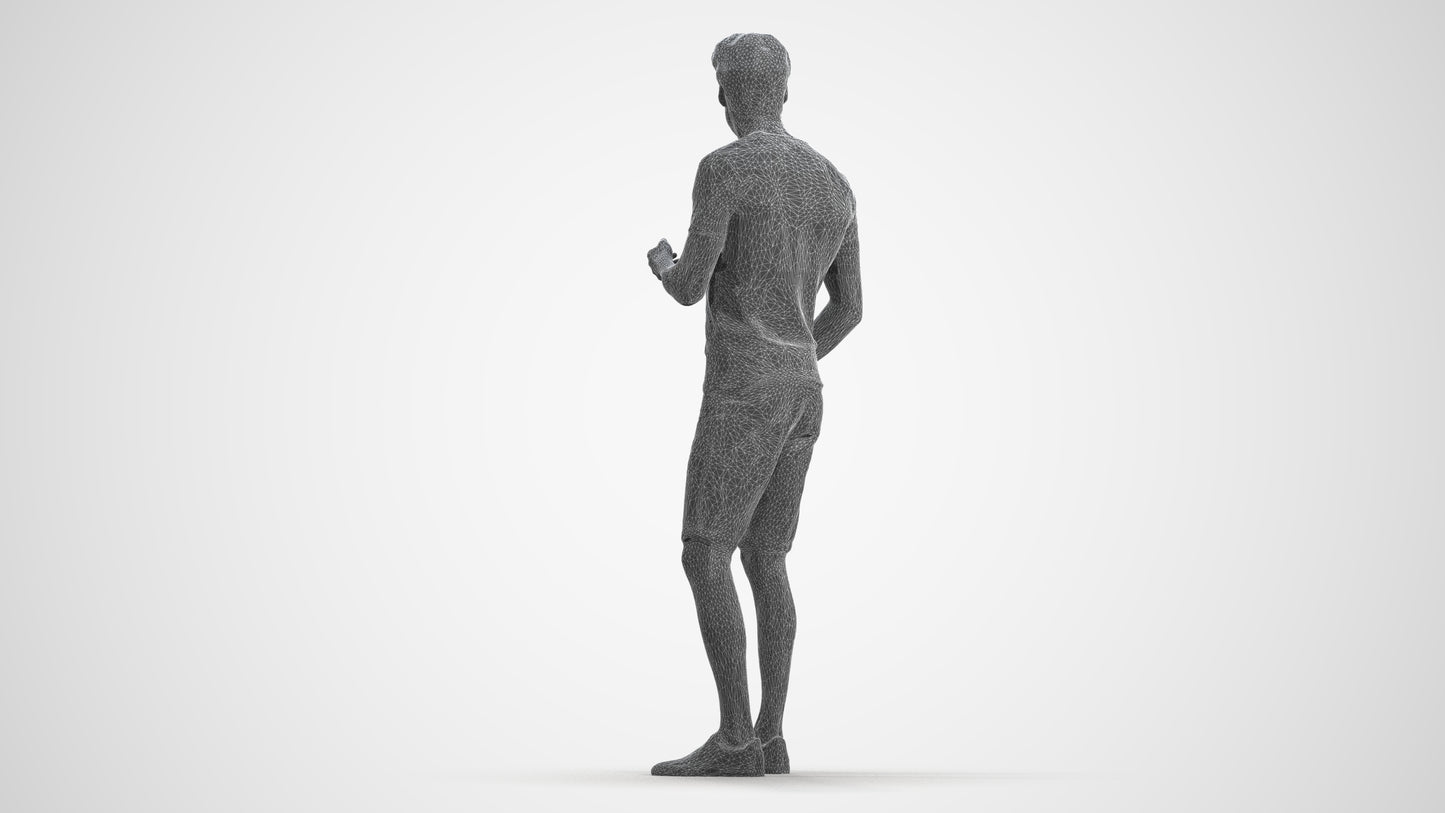 realistic 3D man casual standing, scanned archviz people for Blender and 3ds Max, wireframe front view