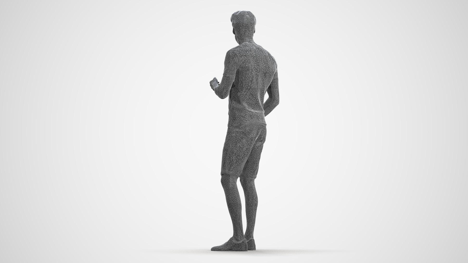 realistic 3D man casual standing, scanned archviz people for Blender and 3ds Max, wireframe front view