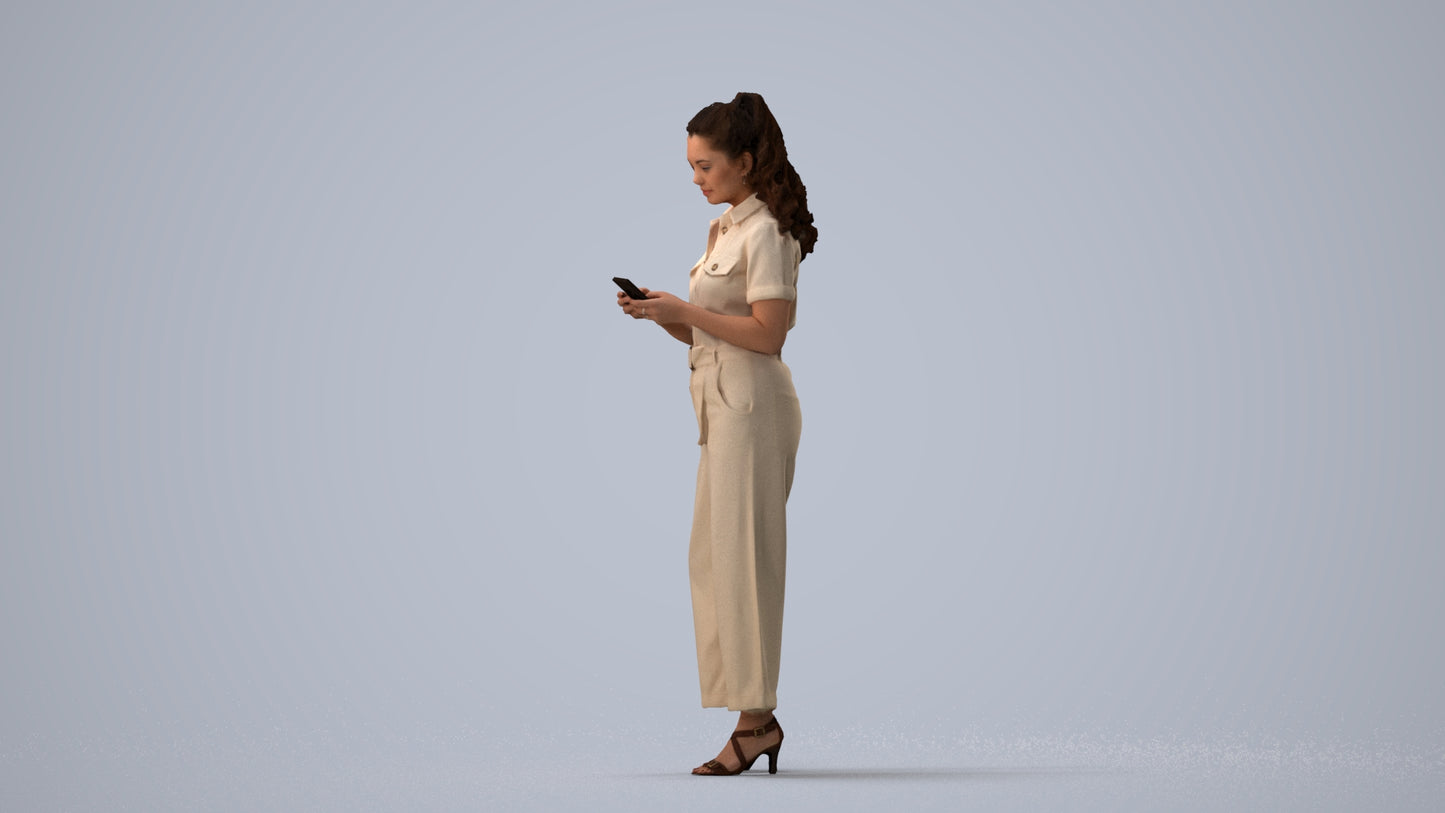 3D people model woman formal standing, scanned human for 3ds Max rendering, three-quarter view render