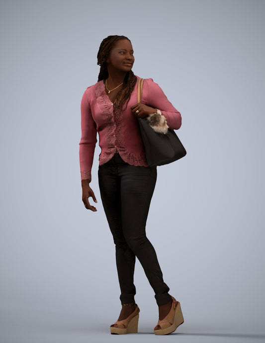 3D people model woman casual walking, scanned human for 3ds Max rendering