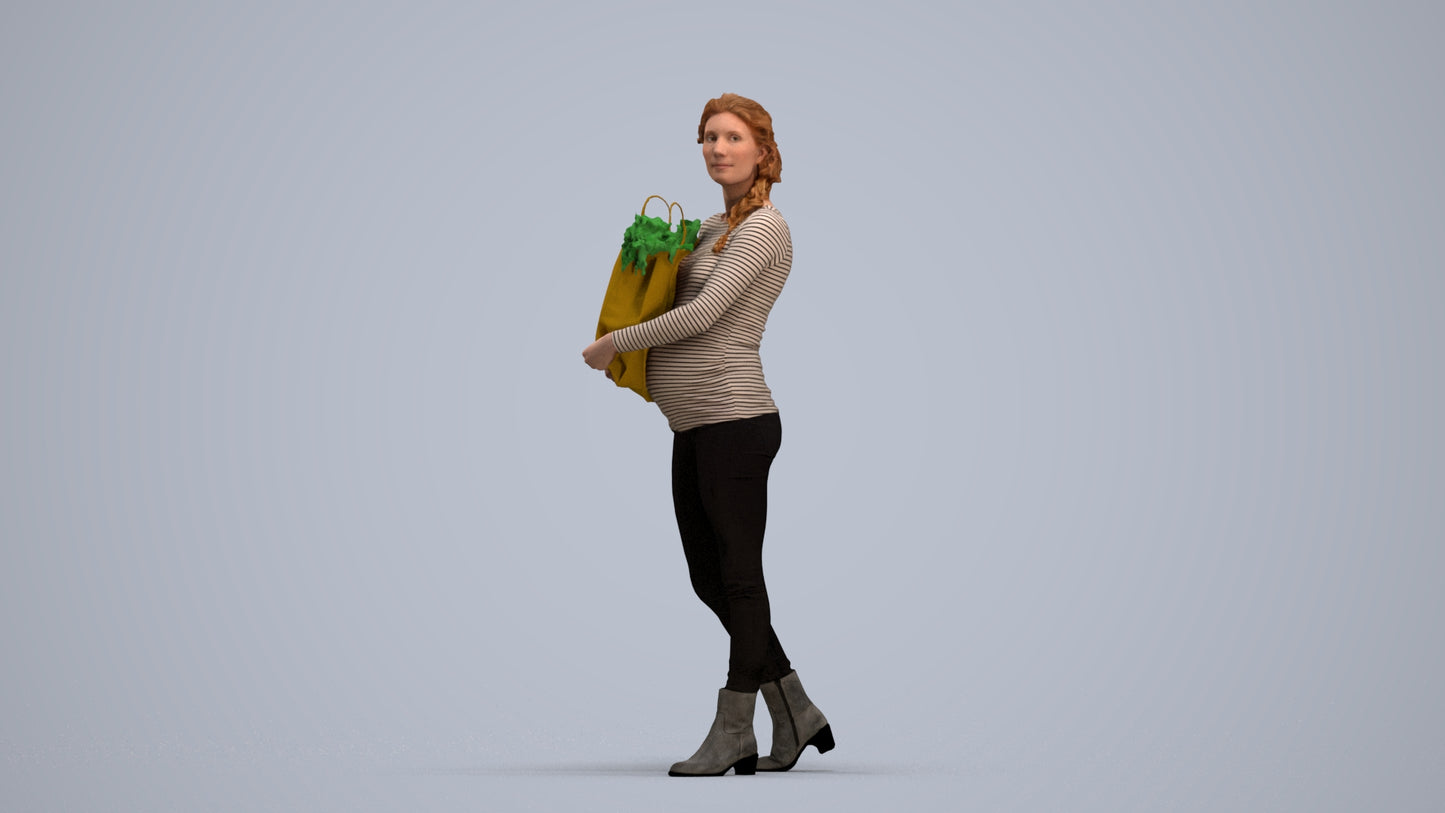 3D people model woman casual walking, scanned human for 3ds Max rendering, standing pose render