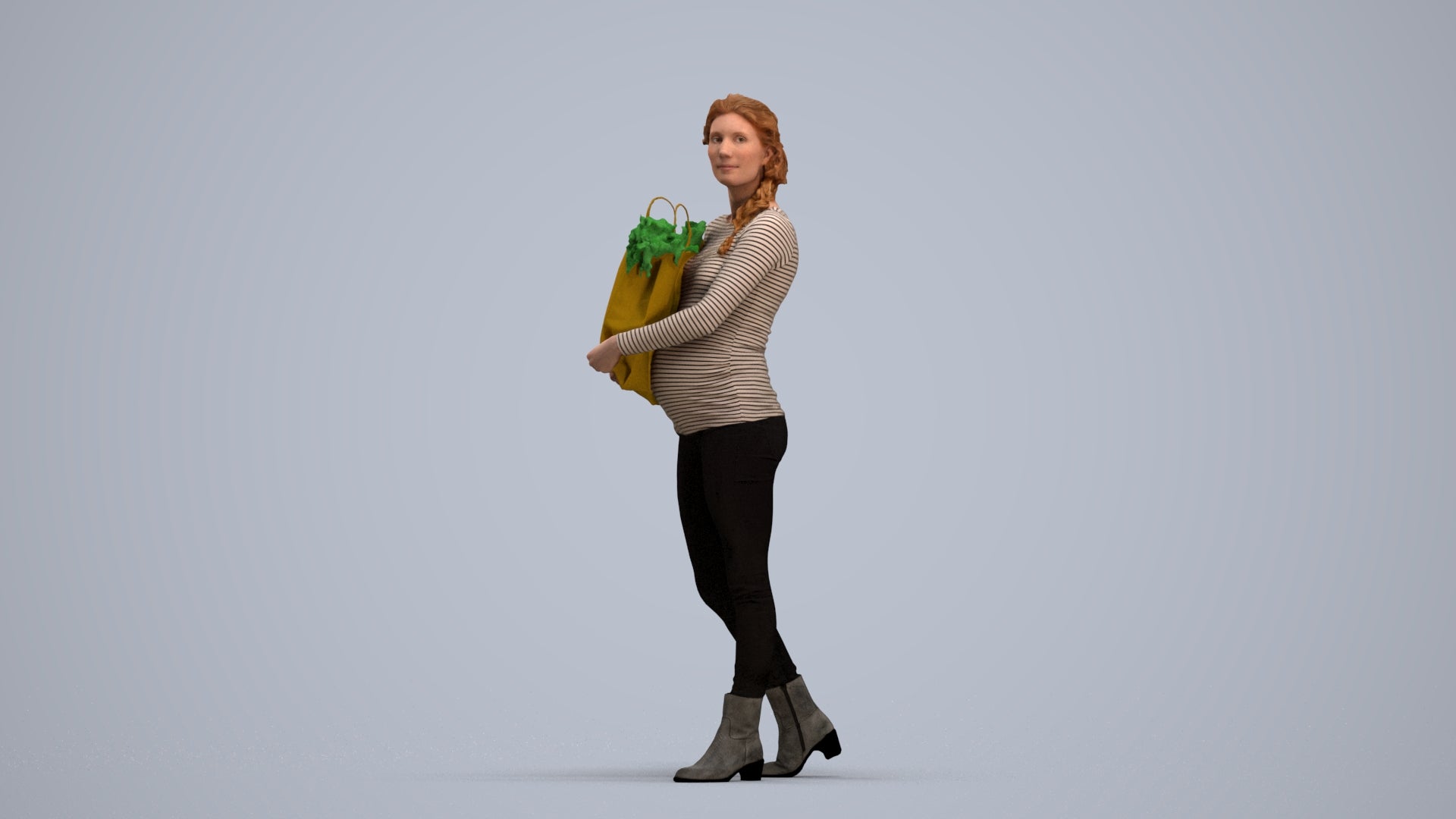 3D people model woman casual walking, scanned human for 3ds Max rendering, standing pose render