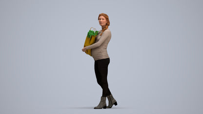 3D people model woman casual walking, scanned human for 3ds Max rendering, standing pose render
