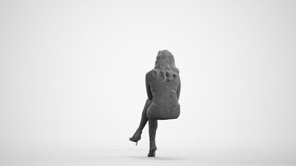 3D people model woman casual sitting, scanned human for 3ds Max rendering, wireframe front view