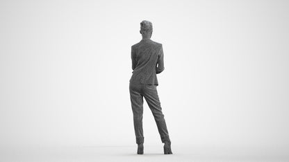 realistic 3D human woman business standing, archviz people FBX OBJ for Blender, wireframe front view