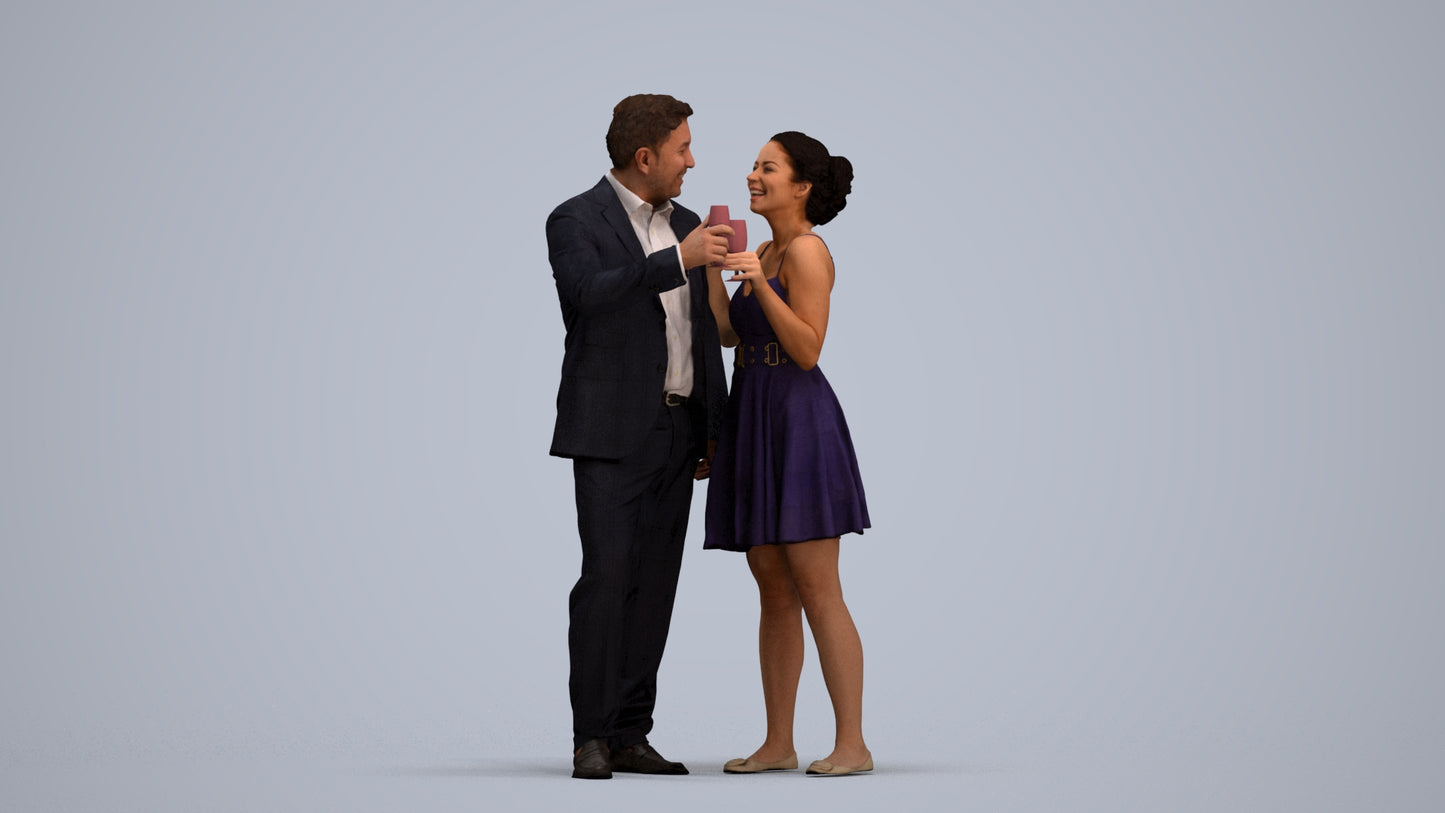 photogrammetry 3D woman formal couple, realistic human model archviz FBX, standing pose render
