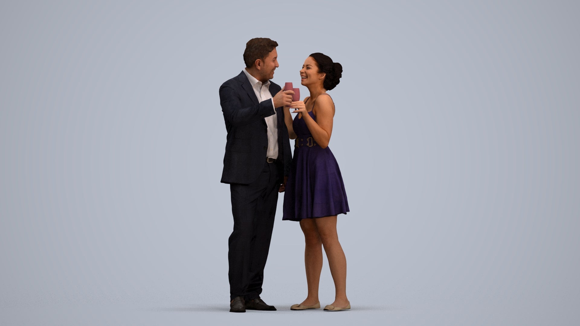 photogrammetry 3D woman formal couple, realistic human model archviz FBX, standing pose render