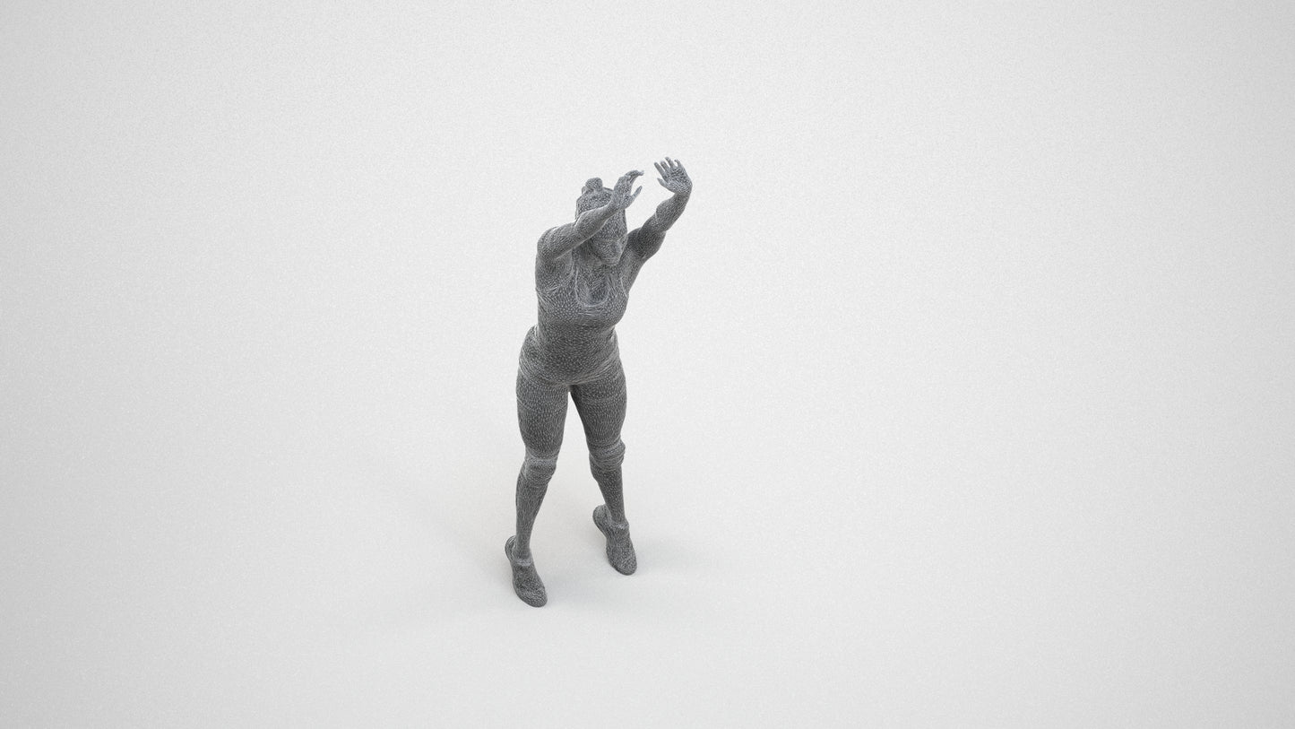 realistic 3D human woman sport, archviz people FBX OBJ for Blender, wireframe three-quarter view