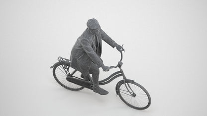 3D scanned man cycling business, photorealistic archviz people for Enscape and SketchUp, wireframe three-quarter view