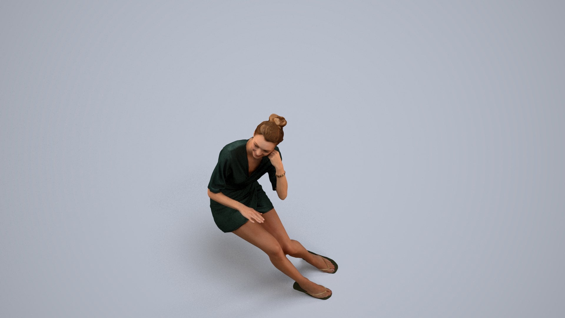 realistic 3D human woman casual sitting, archviz people FBX OBJ for Blender, back view render