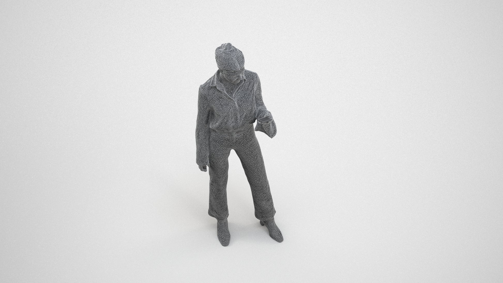 realistic 3D woman business standing, scanned archviz people for Blender and 3ds Max, wireframe three-quarter view