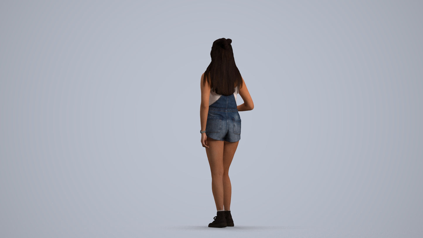 3D people model woman casual standing, scanned human for 3ds Max rendering, front view render