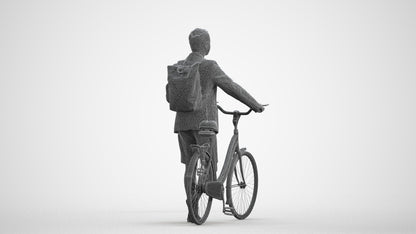 realistic 3D man business cycling, scanned archviz people for Blender and 3ds Max, wireframe front view