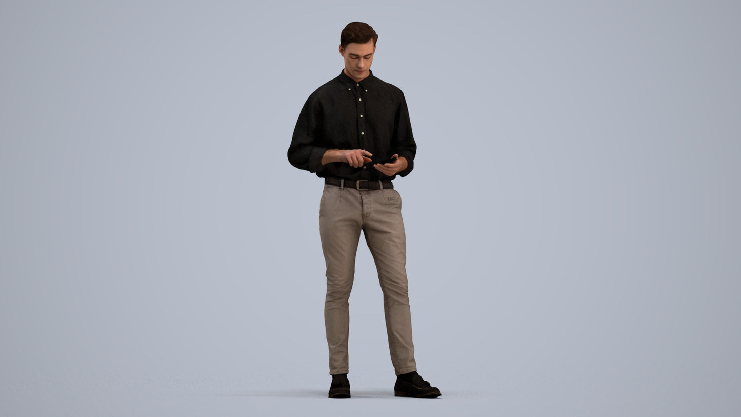 3D people model man casual standing, scanned human for 3ds Max rendering, standing pose render