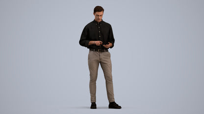 3D people model man casual standing, scanned human for 3ds Max rendering, standing pose render