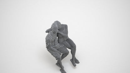 scanned 3D woman sitting, photogrammetry people for Enscape and V-Ray, wireframe three-quarter view