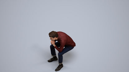 3D people model man casual sitting, scanned human for 3ds Max rendering, back view render