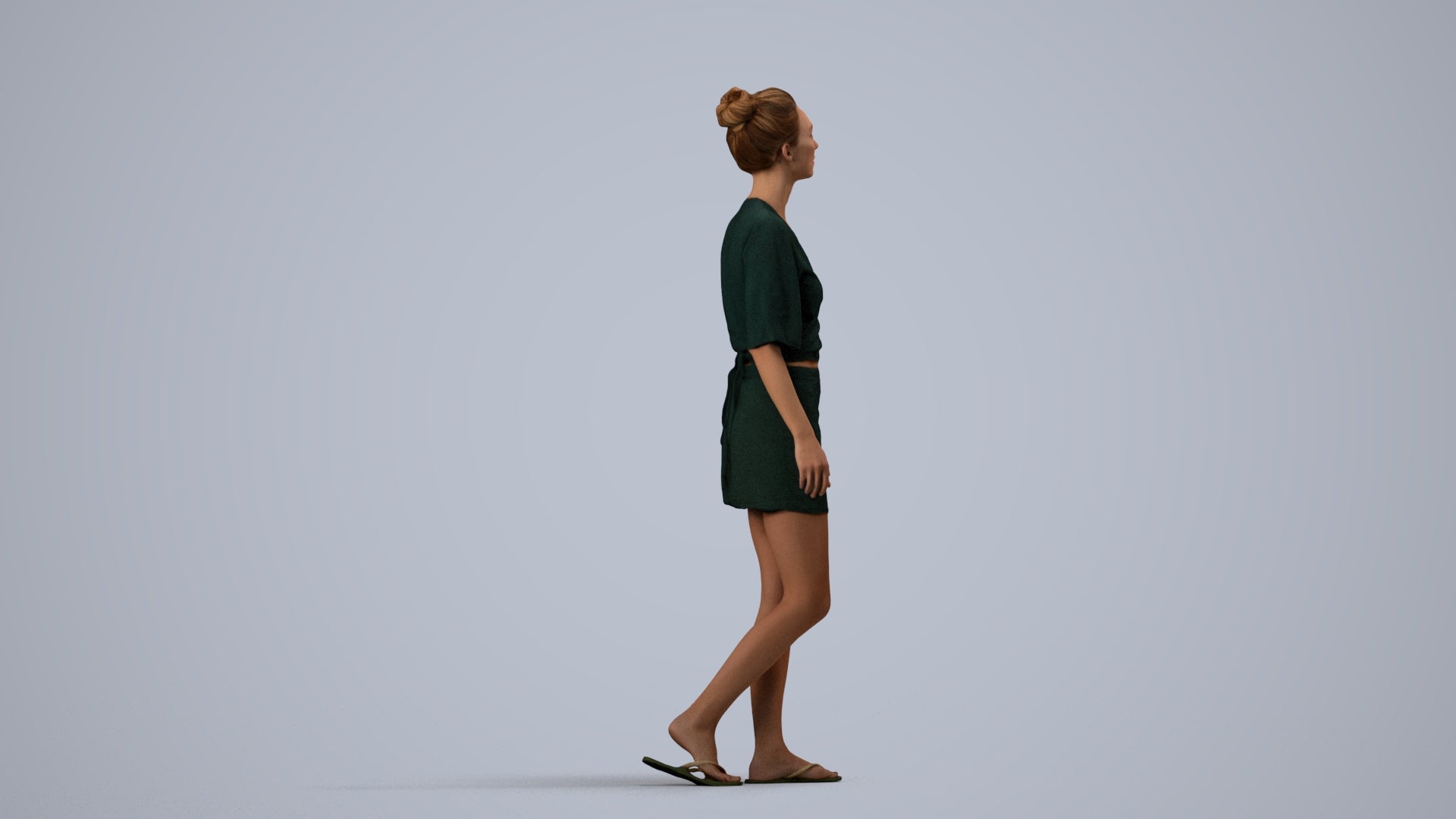 realistic 3D people woman casual walking, render-ready for V-Ray and Corona, FBX OBJ, side view render