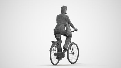 3D human model woman casual cycling, photogrammetry scanned person for archviz, wireframe front view