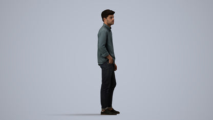 photogrammetry 3D man casual standing, realistic human model archviz FBX, side view render