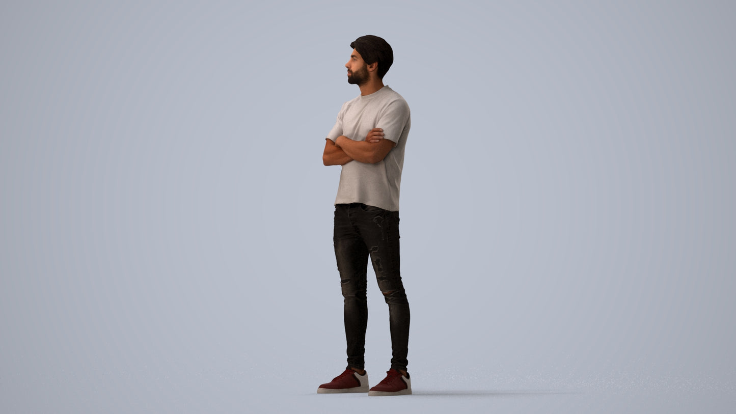 3D people model man casual standing, scanned human for 3ds Max rendering, three-quarter view render