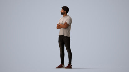 3D people model man casual standing, scanned human for 3ds Max rendering, three-quarter view render