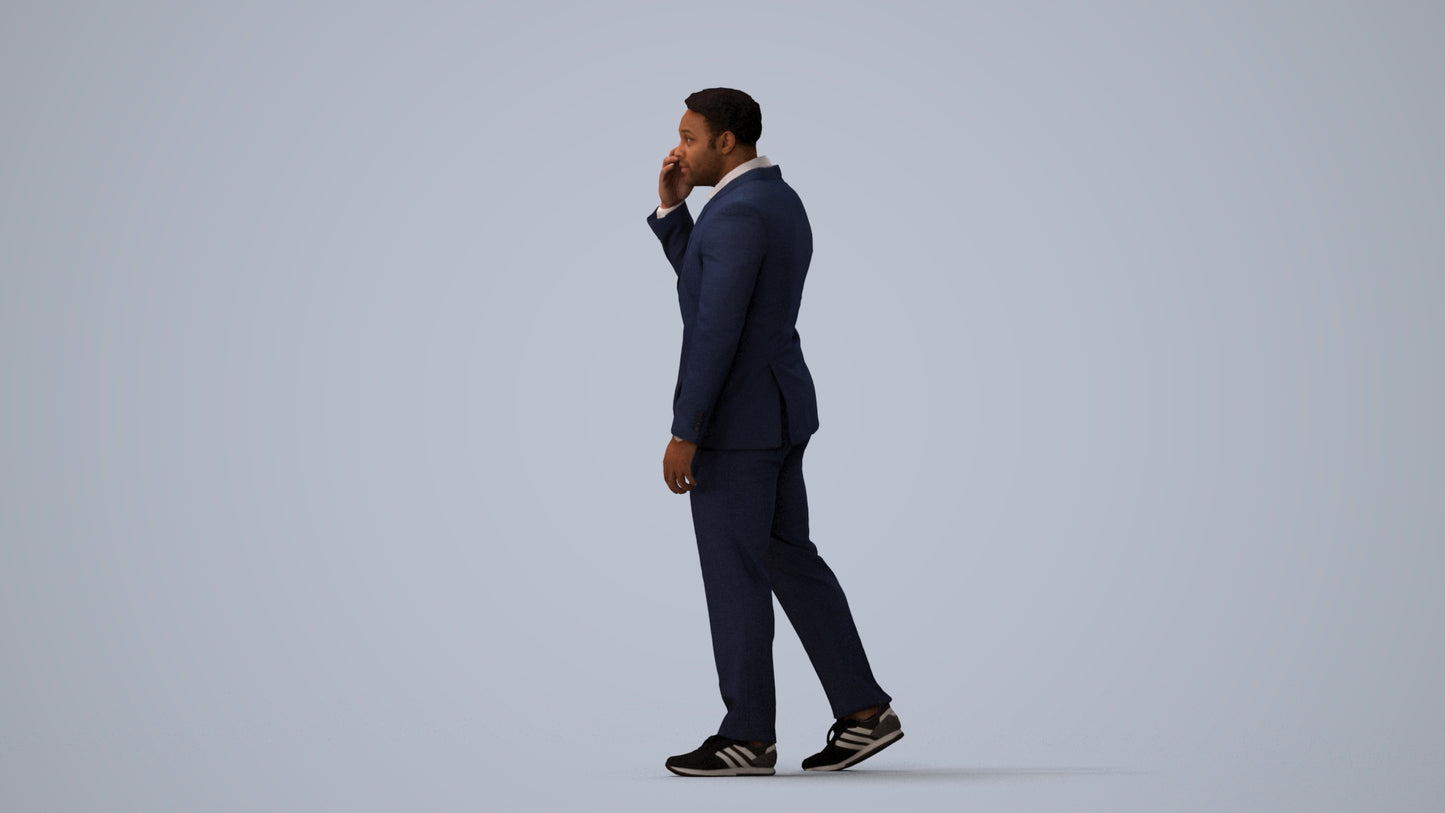 realistic 3D man business standing, scanned archviz people for Blender and 3ds Max, three-quarter view render