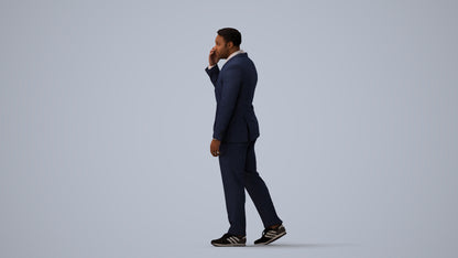 realistic 3D man business standing, scanned archviz people for Blender and 3ds Max, three-quarter view render