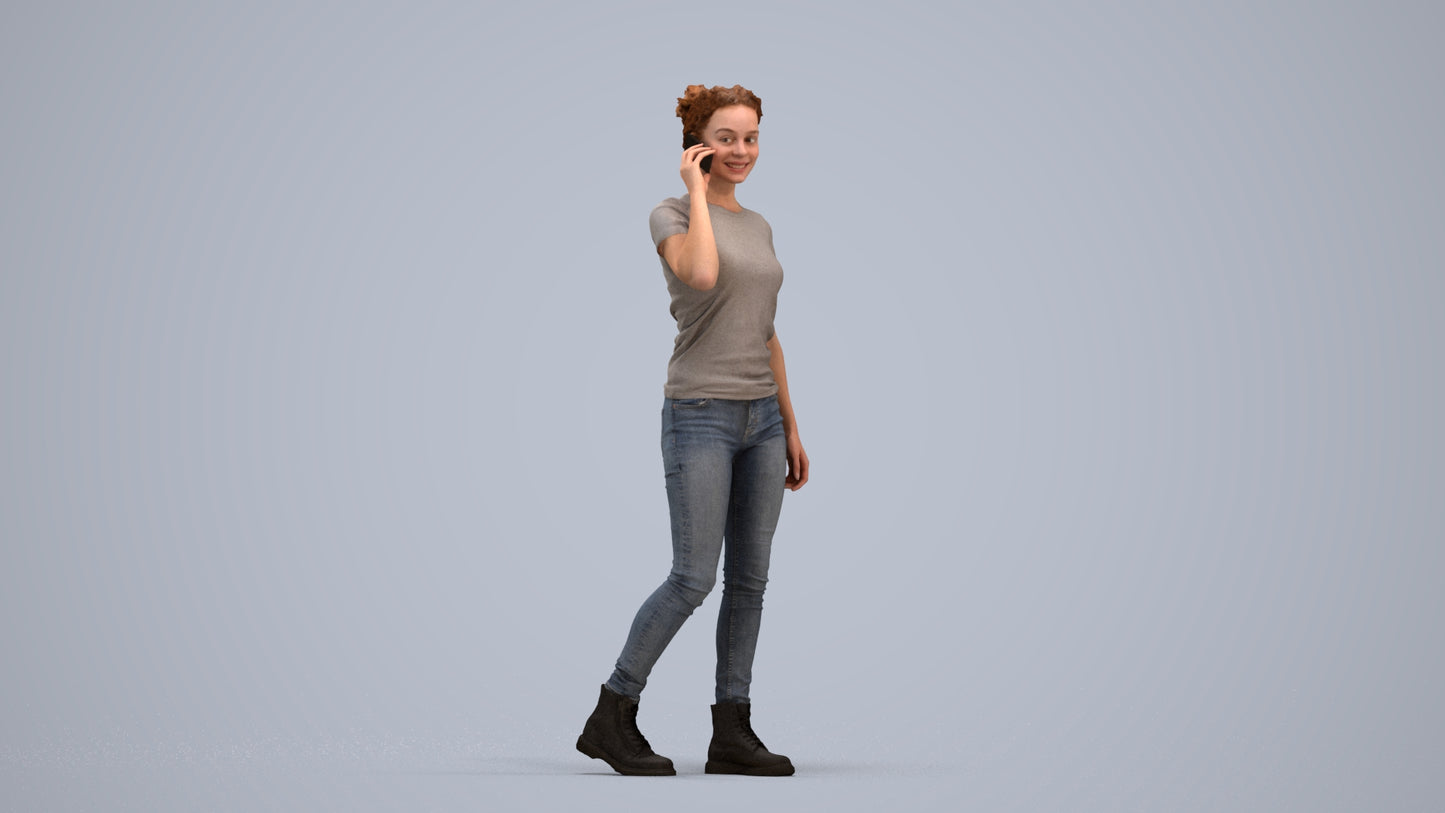3D human model woman casual walking, photogrammetry scanned person for archviz, standing pose render