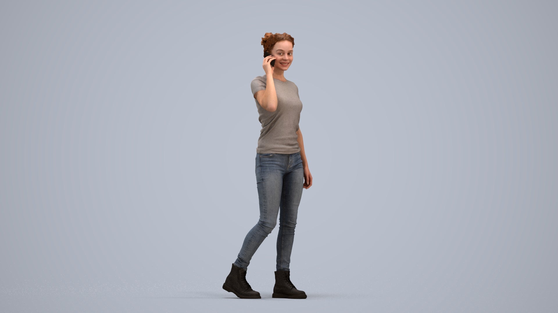 3D human model woman casual walking, photogrammetry scanned person for archviz, standing pose render