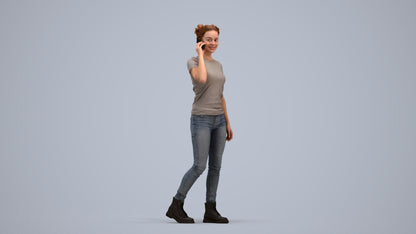 3D human model woman casual walking, photogrammetry scanned person for archviz, standing pose render