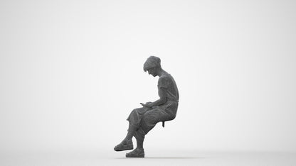 photogrammetry 3D senior woman casual sitting, realistic human model archviz FBX, square thumbnail