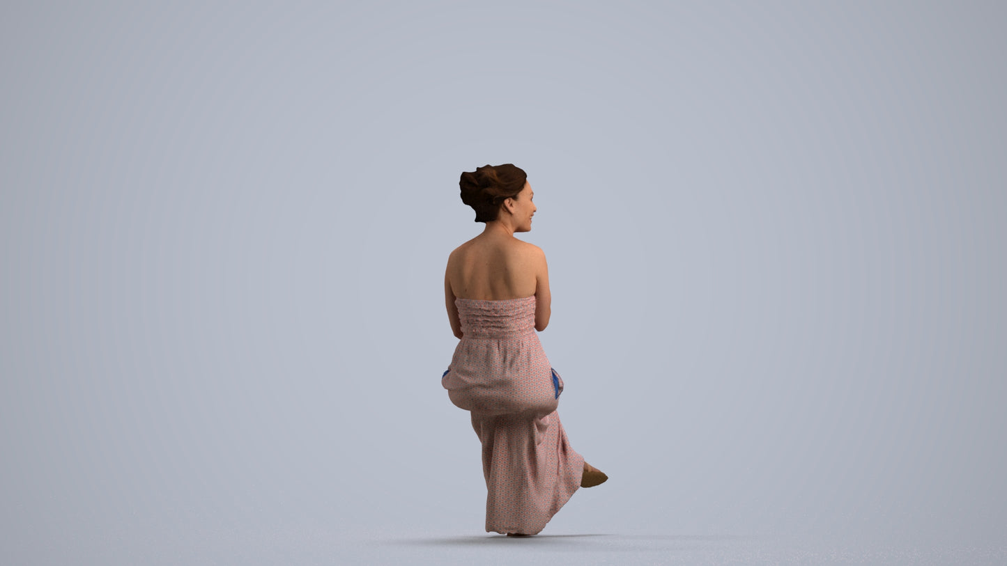 photogrammetry 3D woman casual sitting, realistic human model archviz FBX, front view render