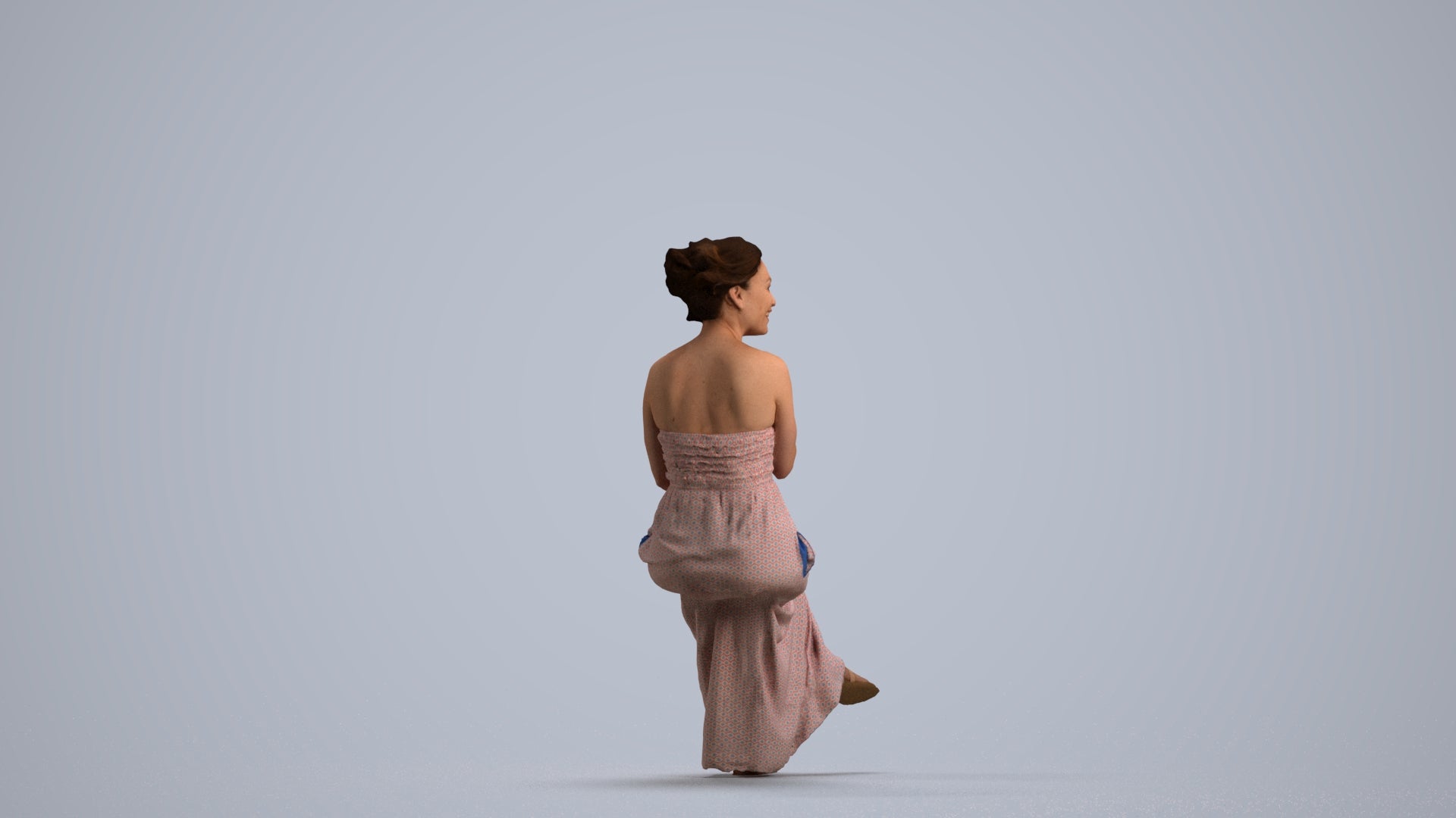 photogrammetry 3D woman casual sitting, realistic human model archviz FBX, front view render
