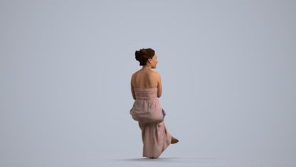 photogrammetry 3D woman casual sitting, realistic human model archviz FBX, front view render