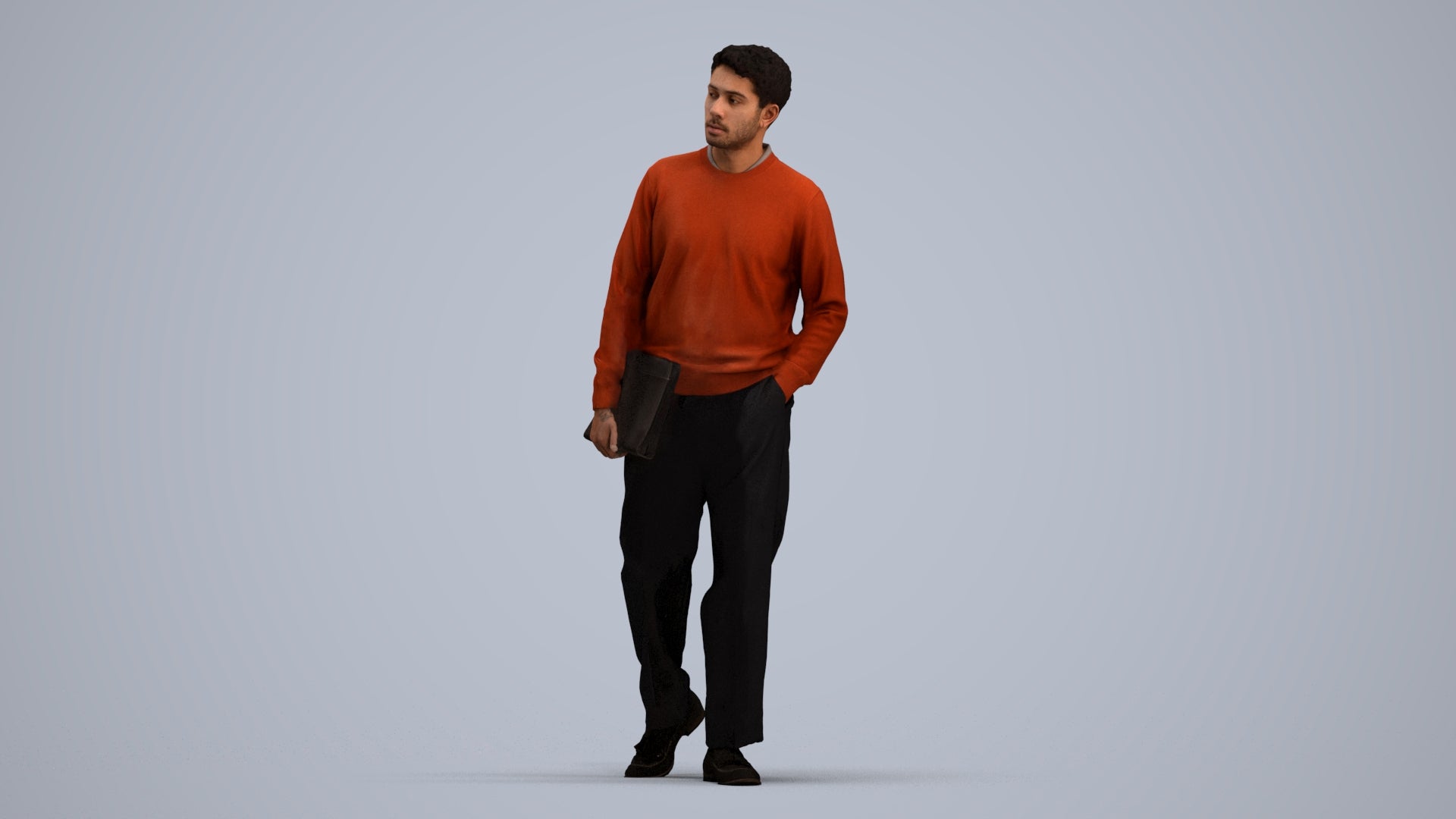 3D people model man casual walking, scanned human for 3ds Max rendering, standing pose render