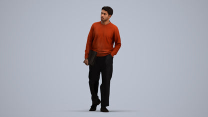 3D people model man casual walking, scanned human for 3ds Max rendering, standing pose render