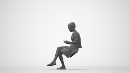 realistic 3D human woman casual sitting, archviz people FBX OBJ for Blender, square thumbnail