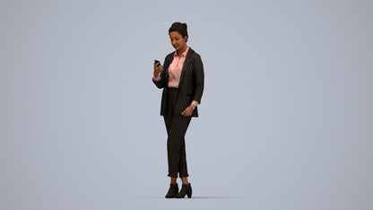 3D human model woman business, photogrammetry scanned person for archviz, top-down view render