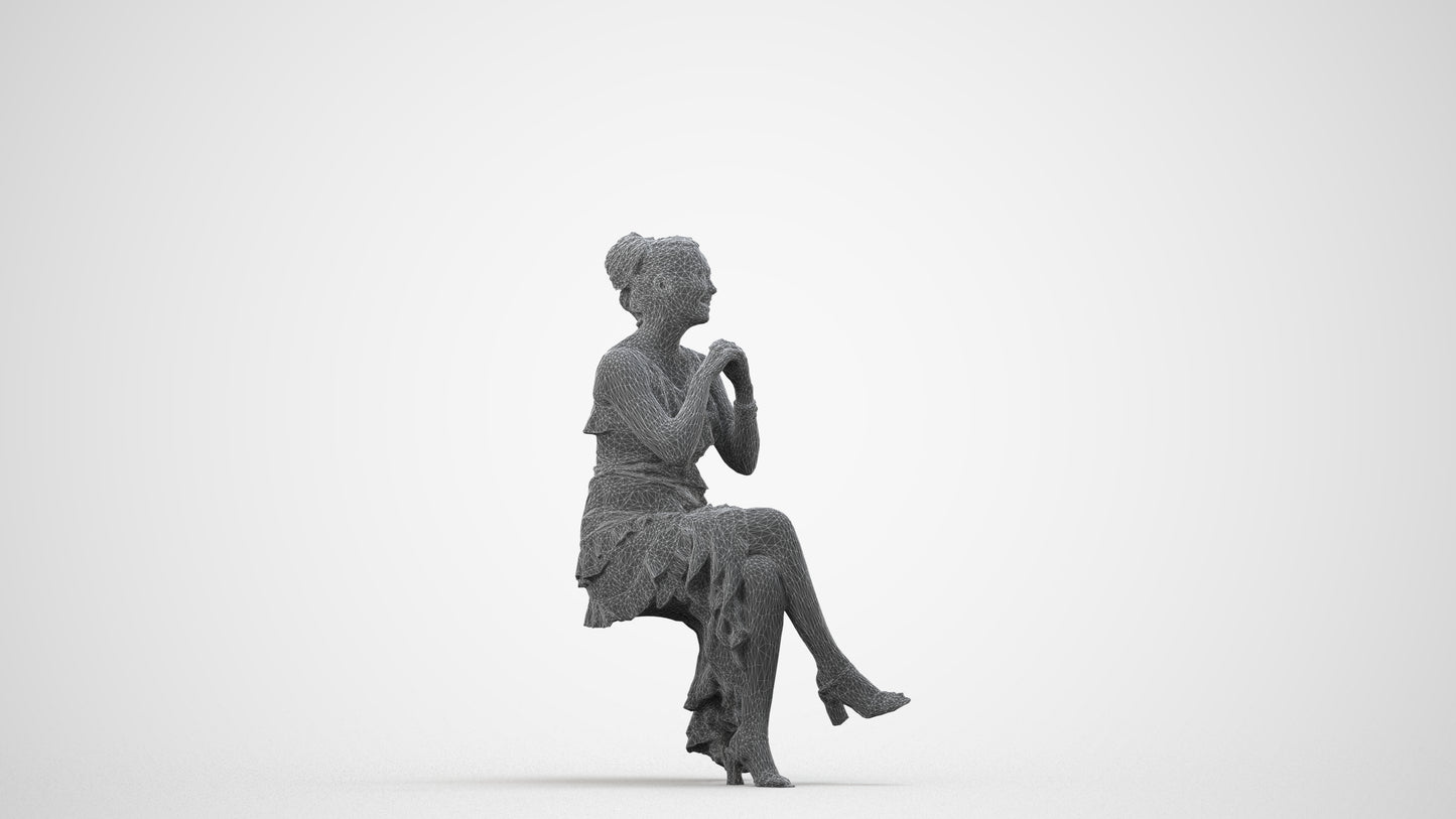 scanned 3D woman formal formalaffairs, photogrammetry people for Enscape and V-Ray, wireframe side view