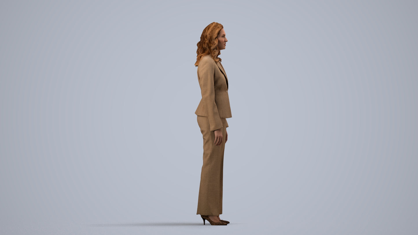 photogrammetry 3D woman business standing, realistic human model archviz FBX, side view render