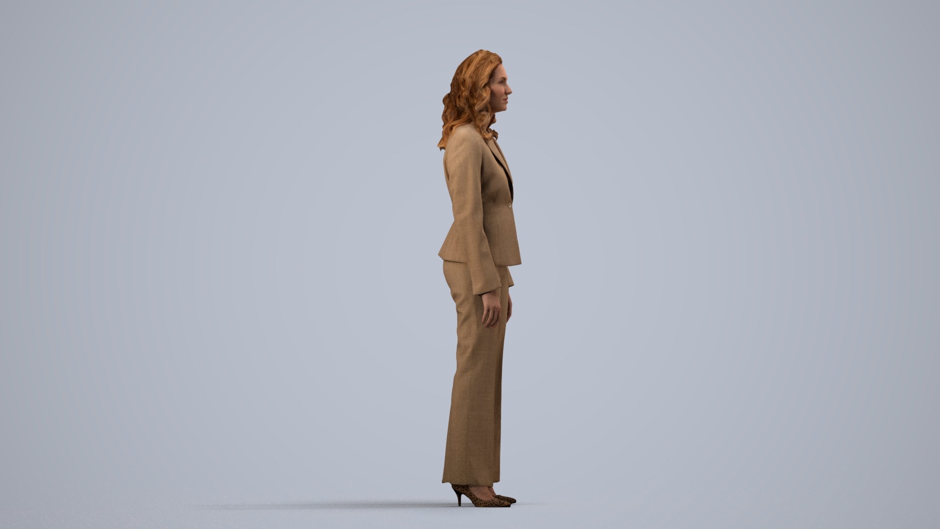 photogrammetry 3D woman business standing, realistic human model archviz FBX, side view render