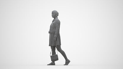 3D human model woman casual walking, photogrammetry scanned person for archviz, wireframe back view