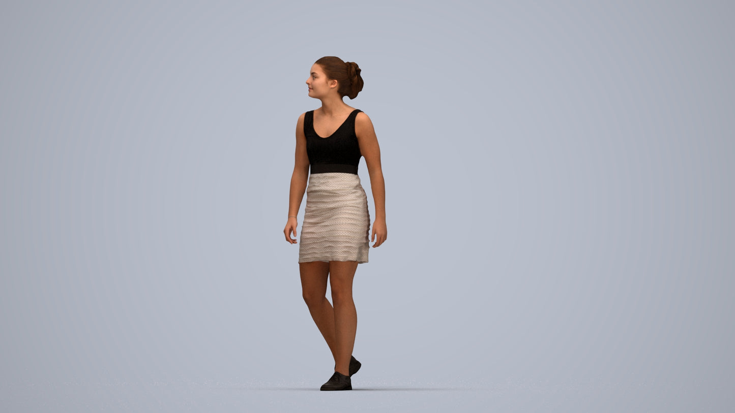 photogrammetry 3D girl casual kids, realistic human model archviz FBX, top-down view render