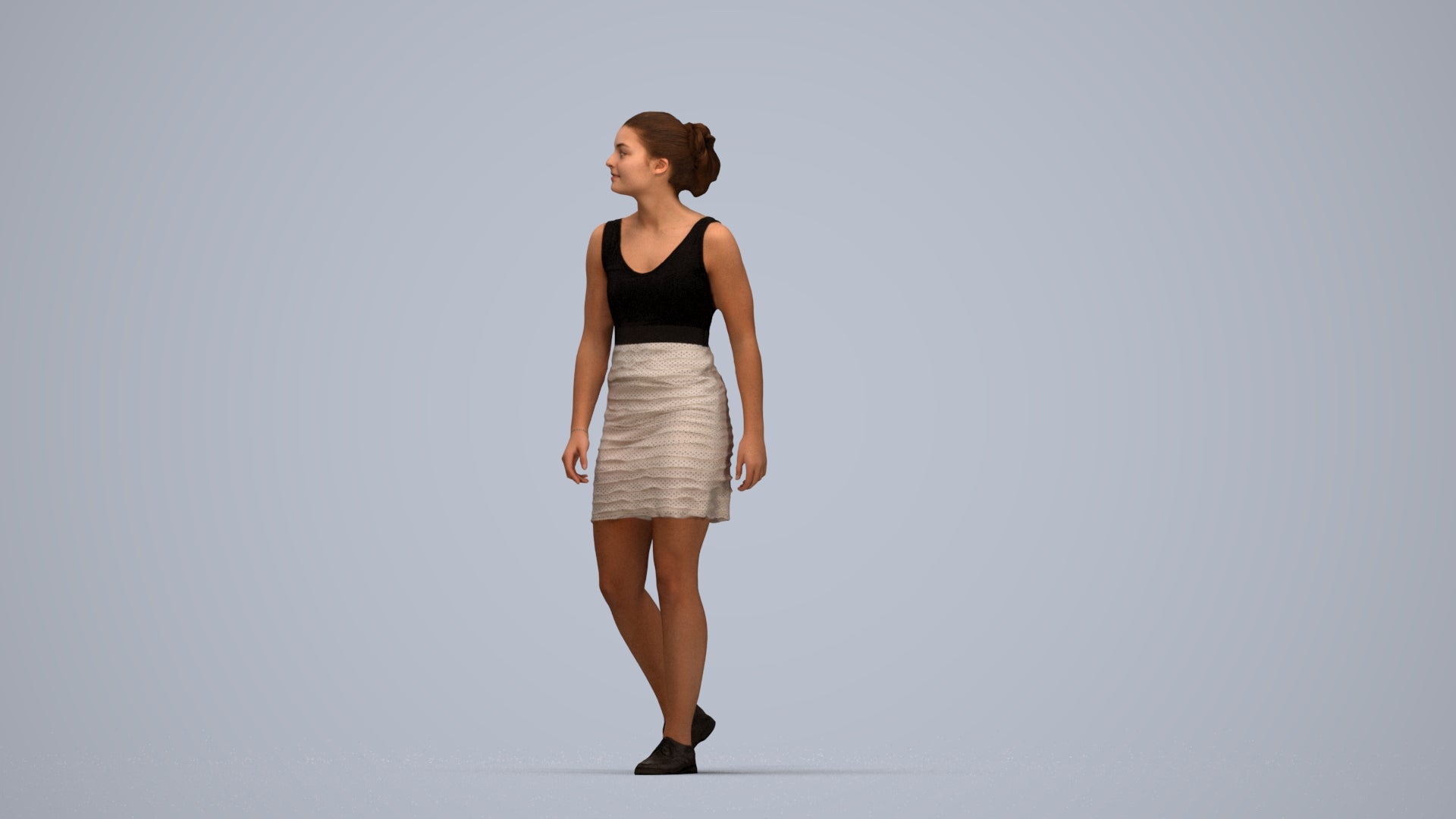 photogrammetry 3D girl casual kids, realistic human model archviz FBX, top-down view render